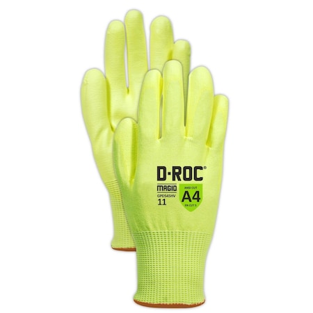Magid Coated Gloves, Polyurethane, 4 Abrasion Level, Hi-Viz Yellow, 1 PR GPD545HV-11